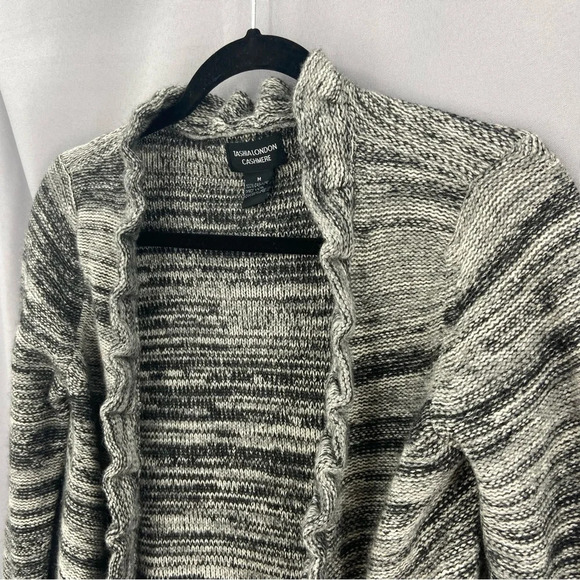 Tashia London Cashmere Ruffle Trim Open Cardigan Sweater in  Heathered Gray Med - Picture 3 of 5